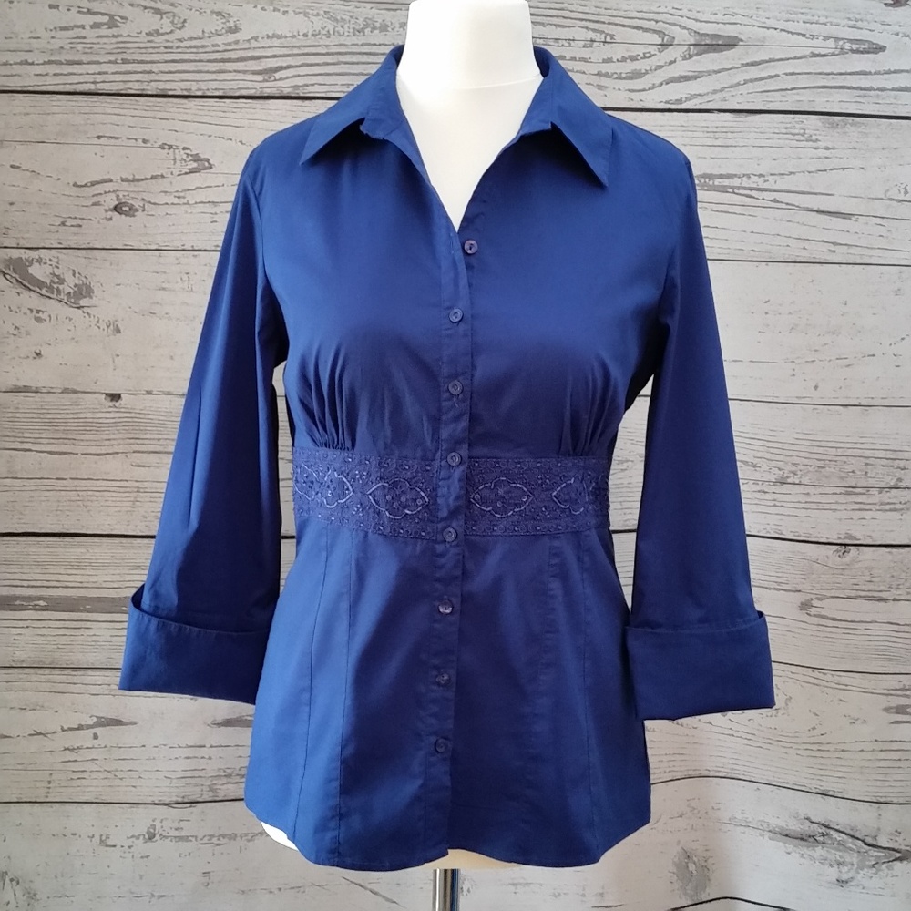 Gitano Top Blouse Blue Sequins Beading Embroidery